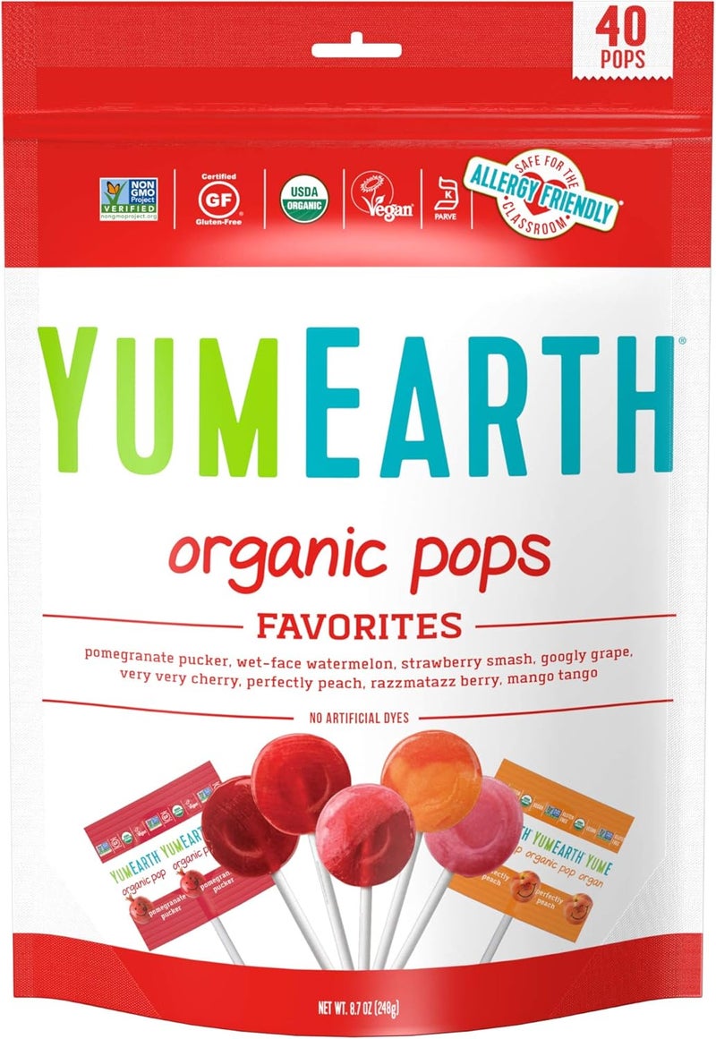 YumEarth Organic Lollipops, Assorted Flavors, 8.5 Ounce, 40 Count - Allergy Friendly, Non-GMO, Gluten Free, Vegan - Image 1