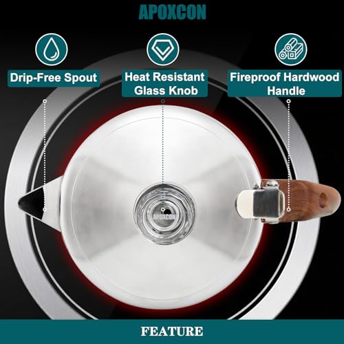 APOXCON Coffee Percolator Stainless Steel Coffee Maker with Fireproof Solid Wood Handle & Tough Glass Clear Brew Progress Knob Camping Coffee Pot Using on any Stovetop NO Aluminum NO Plastic (6 Cup) - Image 5
