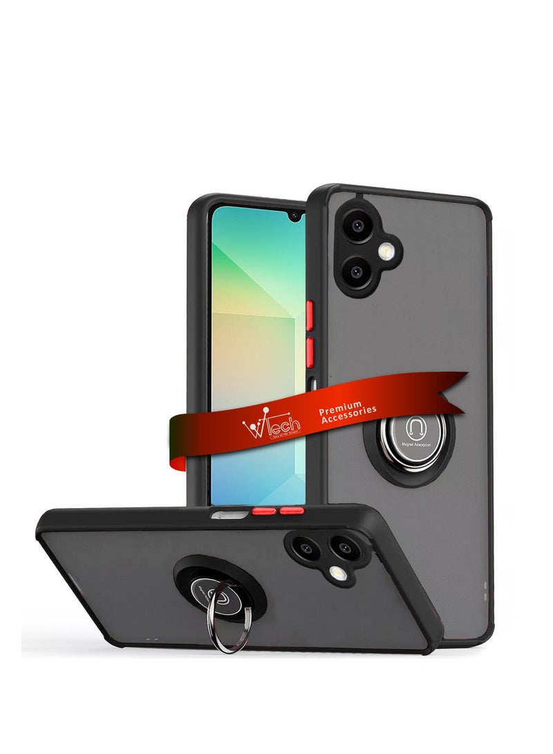 Wtech Samsung Galaxy A06 4G 2024 Finger Grip Magnetic Hold Kickstand Ring Finger With Built-In Iron Case Cover - Black - Image 1