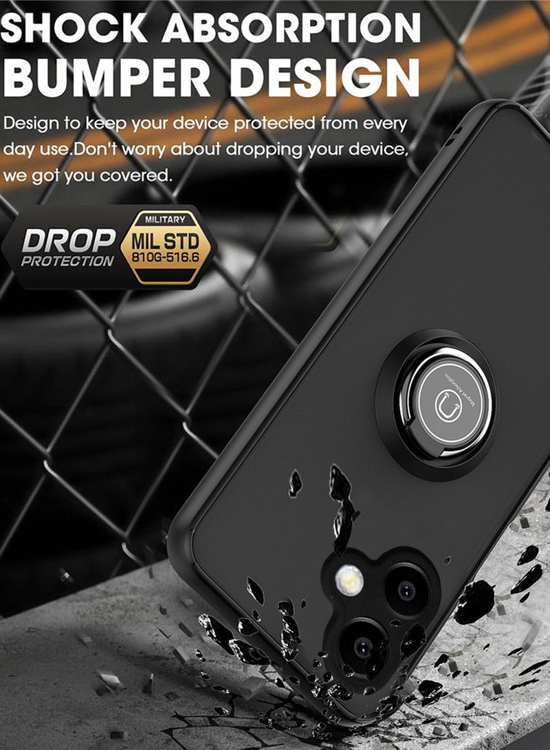 Wtech Samsung Galaxy A06 4G 2024 Finger Grip Magnetic Hold Kickstand Ring Finger With Built-In Iron Case Cover - Black - Image 4