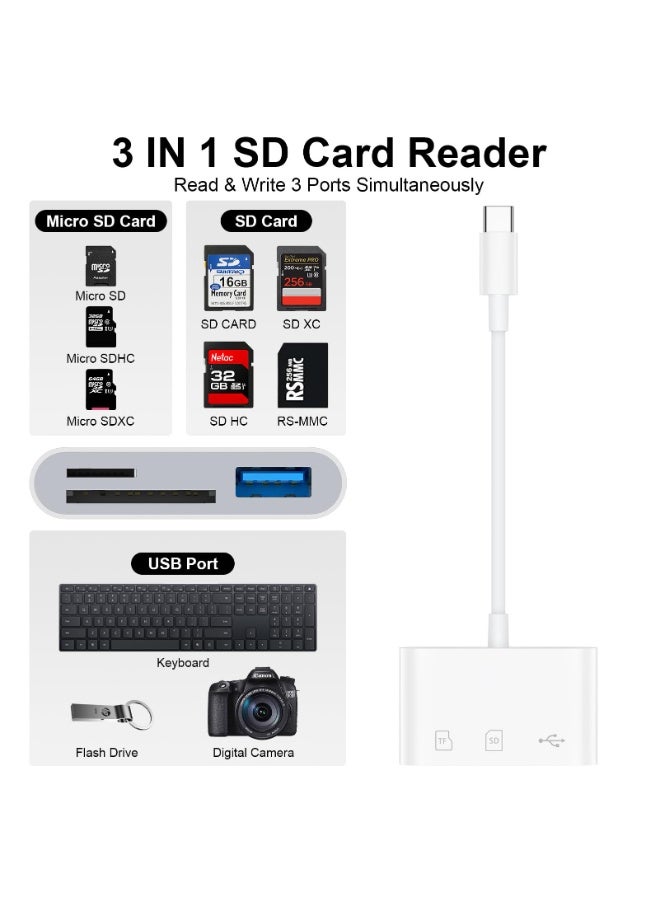 بابونا قارئ بطاقات SD متعدد الوظائف 3 في 1 بمنفذ USB-C، قارئ بطاقات من النوع C لأجهزة USB-C، محول بطاقات TF يدعم القراءة والكتابة المزدوجة، محول بطاقات ذاكرة USB-C/النوع C لأجهزة iMac - Image 2