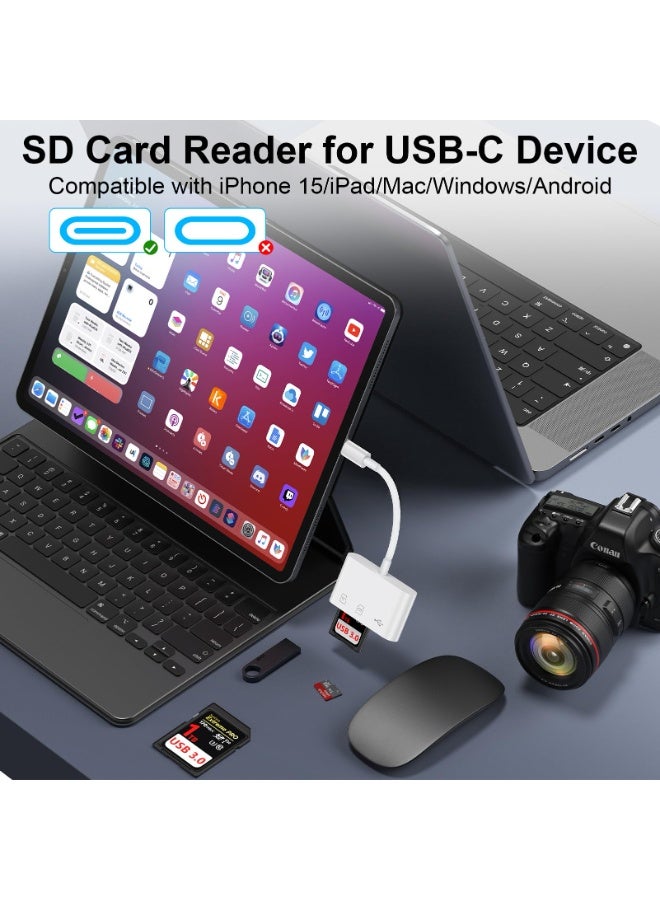 بابونا قارئ بطاقات SD متعدد الوظائف 3 في 1 بمنفذ USB-C، قارئ بطاقات من النوع C لأجهزة USB-C، محول بطاقات TF يدعم القراءة والكتابة المزدوجة، محول بطاقات ذاكرة USB-C/النوع C لأجهزة iMac - Image 3