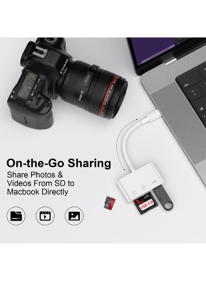 بابونا قارئ بطاقات SD متعدد الوظائف 3 في 1 بمنفذ USB-C، قارئ بطاقات من النوع C لأجهزة USB-C، محول بطاقات TF يدعم القراءة والكتابة المزدوجة، محول بطاقات ذاكرة USB-C/النوع C لأجهزة iMac - Image 5