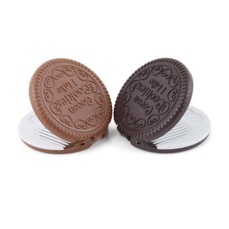 yueton Pack of 2 Mini Pocket Chocolate Cookie Compact Mirror with Comb - Image 1