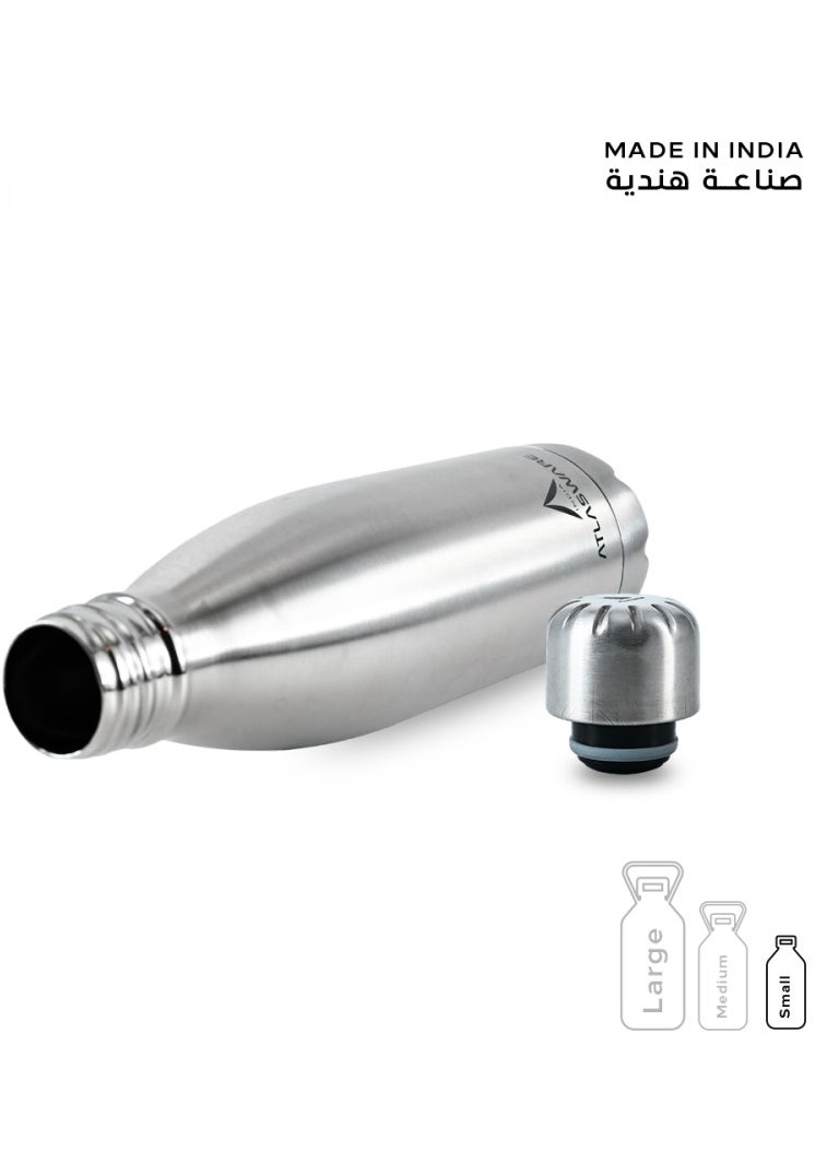 Atlasware - Water Bottle with a Capacity of 500 ml, Stainless Steel Water Bottle that keeps Cold for 37 Hours and Keeps Heat for 16 Hours, Silver - Image 1