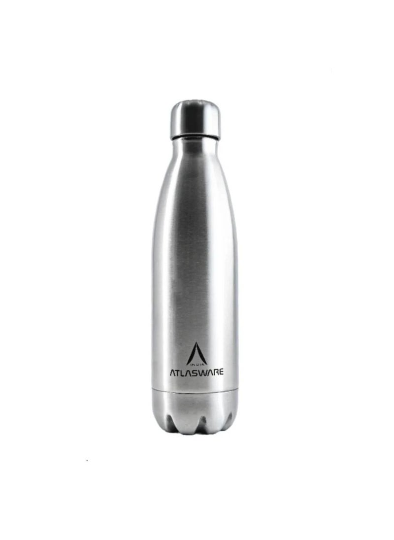 Atlasware - Water Bottle with a Capacity of 500 ml, Stainless Steel Water Bottle that keeps Cold for 37 Hours and Keeps Heat for 16 Hours, Silver - Image 1