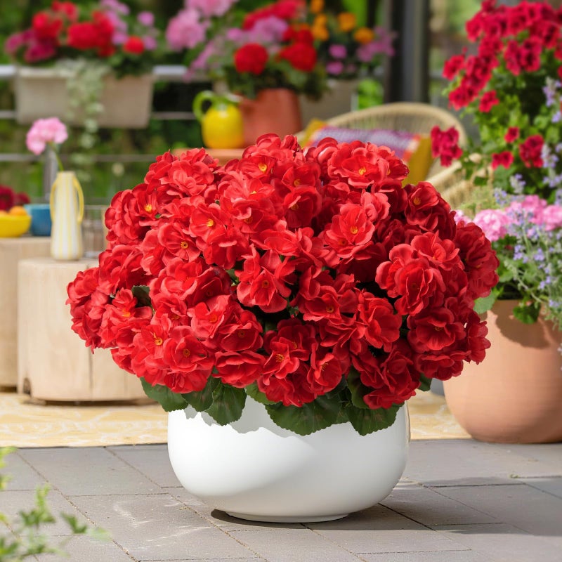 ATTGREAT Artificial Flowers for Outdoors Faux Geraniums Plants UV Resistant Outside Fake Silk Flowers Bulk Plastic Greenery for Home Porch Planter Patio Table Centerpieces Decor, 6 Bundles (Red) - Image 3