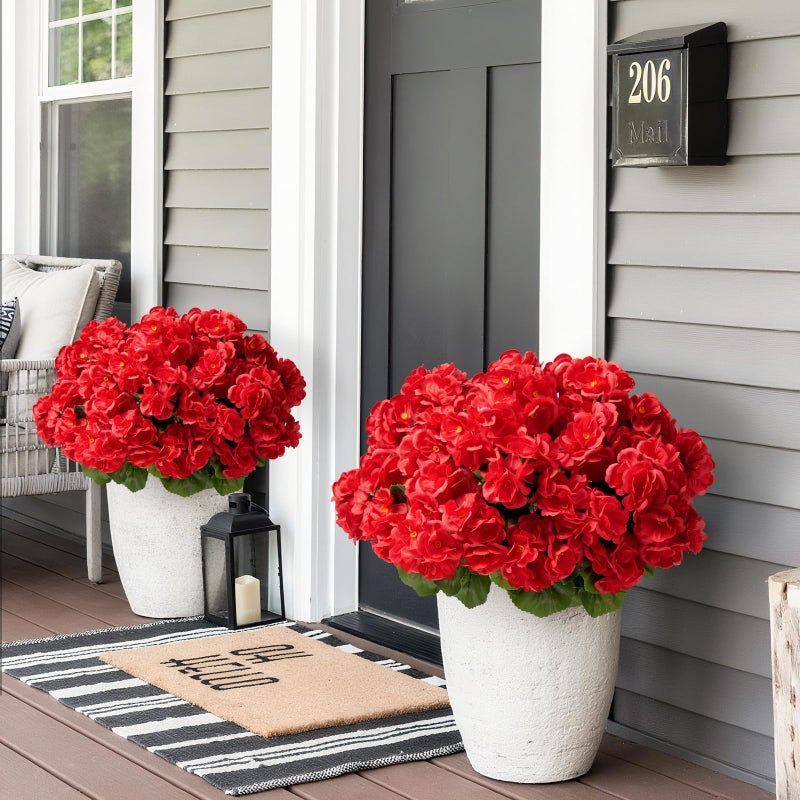 ATTGREAT Artificial Flowers for Outdoors Faux Geraniums Plants UV Resistant Outside Fake Silk Flowers Bulk Plastic Greenery for Home Porch Planter Patio Table Centerpieces Decor, 6 Bundles (Red) - Image 5