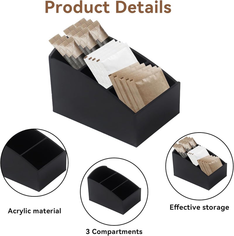 Klmnop 2 Pcs Acrylic Coffee Bar Sugar Packet Holder, Sugar Caddy Storage Container, Drink Packet Organizer for Coffee Pod, Tea Bag Storage Box(Black) - Image 3