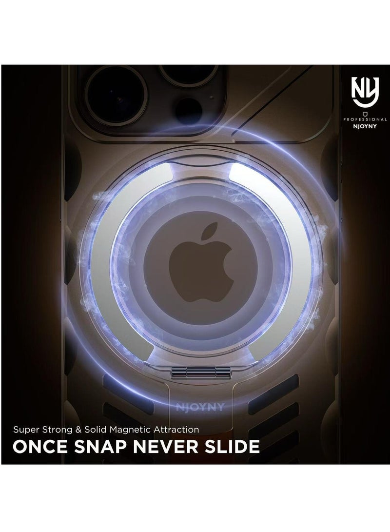 إنجوي إن واي جراب iPhone 16 Pro Max مع حامل حلقي دوار 360 درجة - متوافق مع Magsafe، حماية من السقوط الشديد من ارتفاع 10 أقدام، قبضة مغناطيسية وحامل، غطاء صلب مقاوم للصدمات، شحن لاسلكي - مصد ألومنيوم متين لهاتف iPhone 16 Pro Max - Image 2