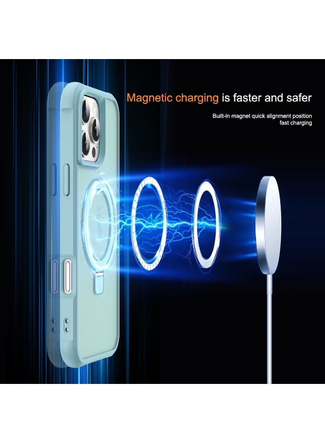 جراب مغناطيسي لهاتف iPhone 16 Pro Max مع حامل حلقي، [حماية من السقوط حتى 10 أقدام] [ملمس مخملي] جراب هاتف نحيف شفاف غير لامع مقاوم للصدمات لهاتف iPhone 16 Pro Max مقاس 6.9 بوصة، أزرق فاتح - Image 4