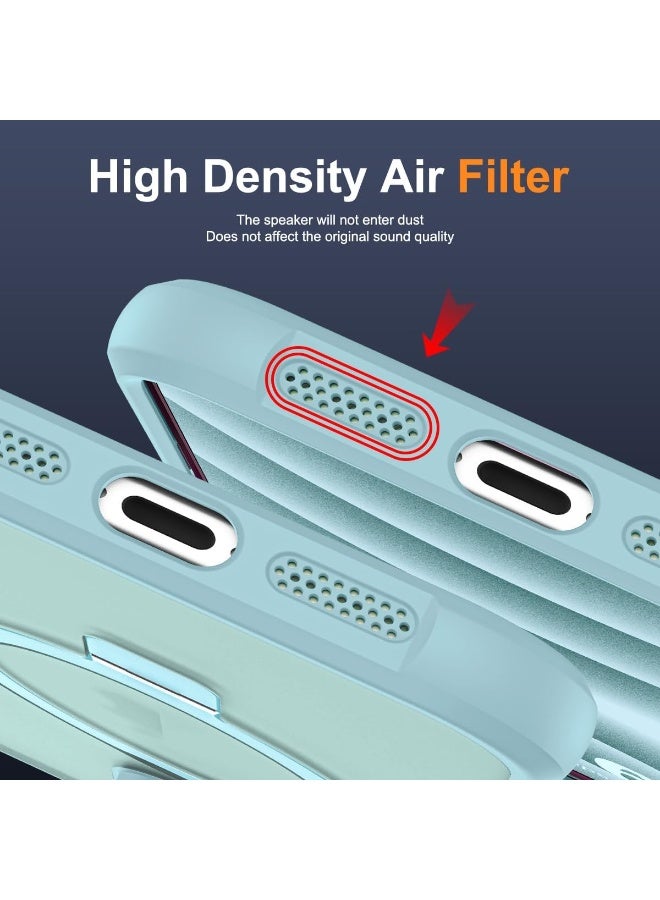 جراب مغناطيسي لهاتف iPhone 16 Pro Max مع حامل حلقي، [حماية من السقوط حتى 10 أقدام] [ملمس مخملي] جراب هاتف نحيف شفاف غير لامع مقاوم للصدمات لهاتف iPhone 16 Pro Max مقاس 6.9 بوصة، أزرق فاتح - Image 3