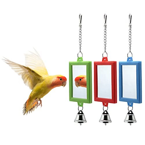 Litewoo 3Piece Parrot Mirror Toys with Bell Pendant Toy for Bird Parakeet Cockatiel Budgie ConureSquare - Image 1