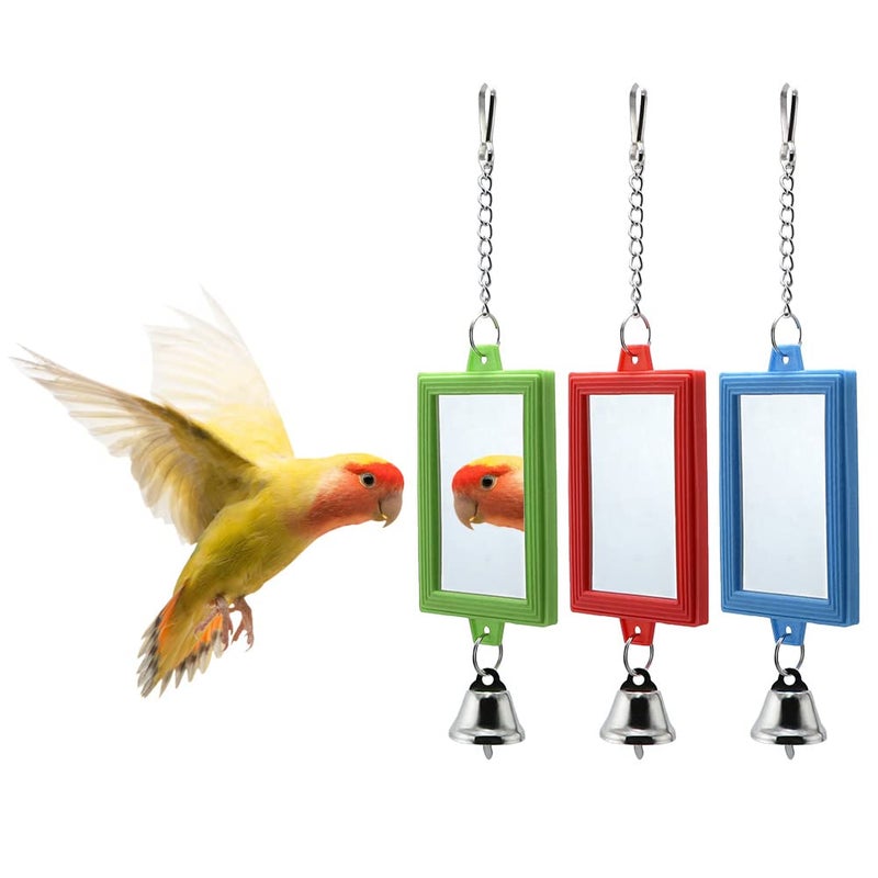 Litewoo 3Piece Parrot Mirror Toys with Bell Pendant Toy for Bird Parakeet Cockatiel Budgie ConureSquare - Image 2