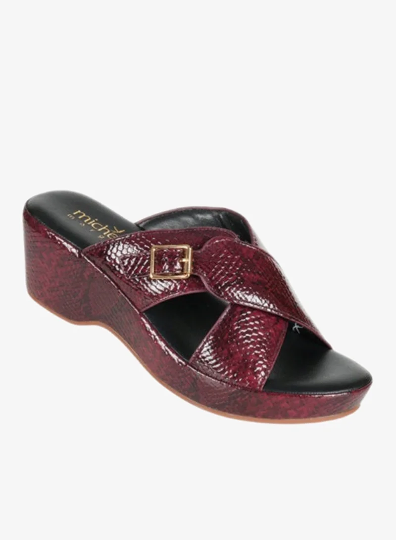 ميشيل مورجان صنادل نسائية ميشيل مورغان بكعب وتدي لون بورجوندي