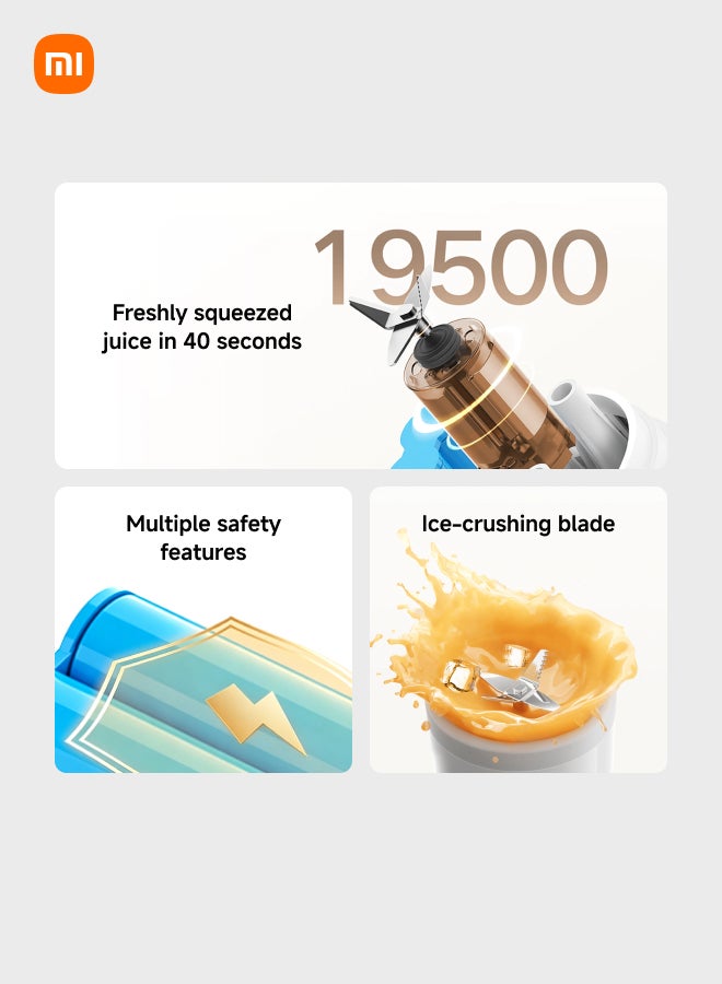 شاومي خلاط محمول GL، لاسلكي، مطحنة ثلج، سعة 300 مل، 40 ثانية لصنع عصير طازج، أقل من 10% من المواد الصلبة المتبقية، بطارية سعة 1300 مللي أمبير، 12 كوب عند الشحن الكامل، نوع-C - - Image 3