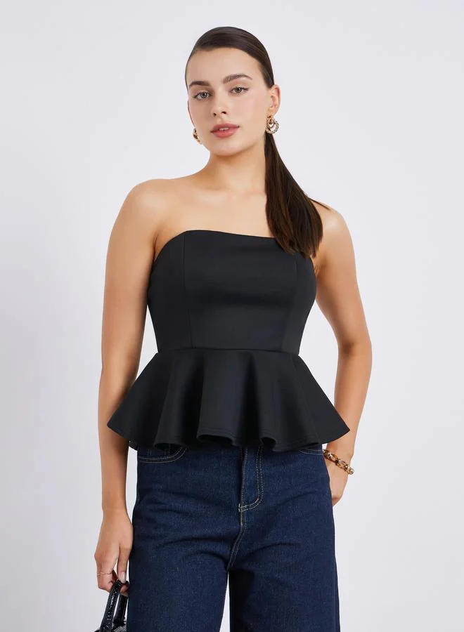 Styli Women Black Strapless Peplum Top