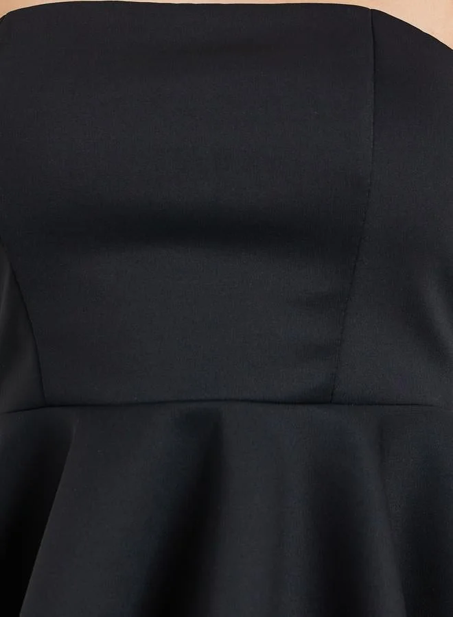 Styli Women Black Strapless Peplum Top