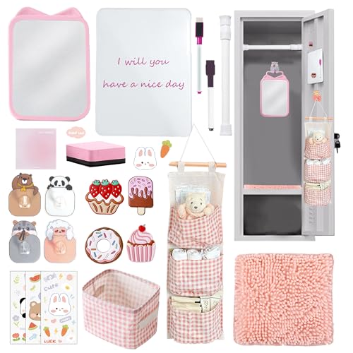 Tazimi Locker Accessories Kit with Magnetic Whiteboard Mirror Hook Rug Storage Bag Pen Holder Back to School Essentials for Girls Locker Organizer - Image 1