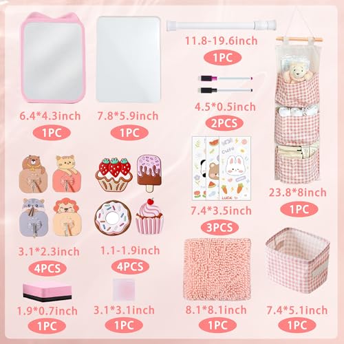 Tazimi Locker Accessories Kit with Magnetic Whiteboard Mirror Hook Rug Storage Bag Pen Holder Back to School Essentials for Girls Locker Organizer - Image 3