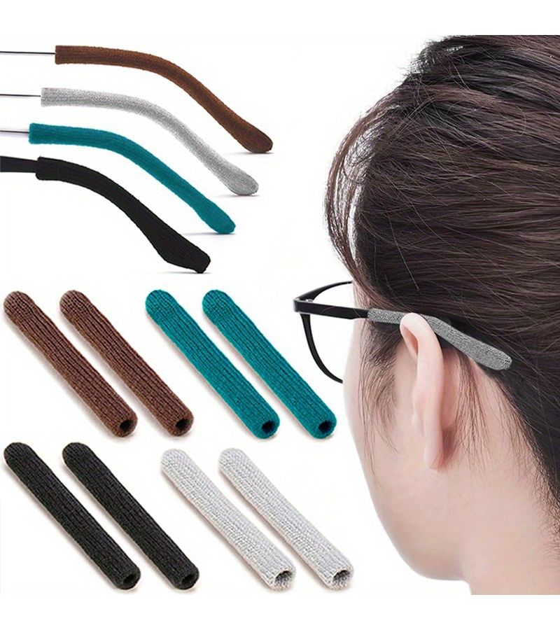 Brown Six-Piece Soft Anti-Slip Eyeglass Ear Cushions with Non-Slip Clips for Comfortable Glasses Wear - Image 1