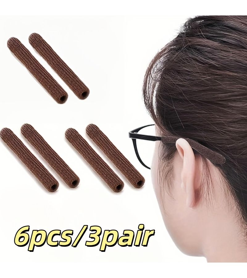Brown Six-Piece Soft Anti-Slip Eyeglass Ear Cushions with Non-Slip Clips for Comfortable Glasses Wear - Image 3