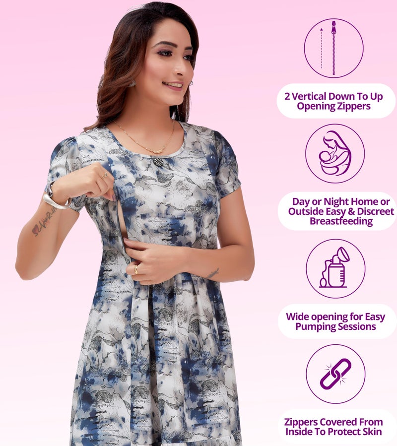 RITIJYA Feeding Kurtis for Women with Zip | Maternity Gown Pregnancy Dress for Nursing Mothers | Viscose Rayon | Maternity Wear Feeding Dress Tops (S,Light Blue, 9023_36) - Image 2