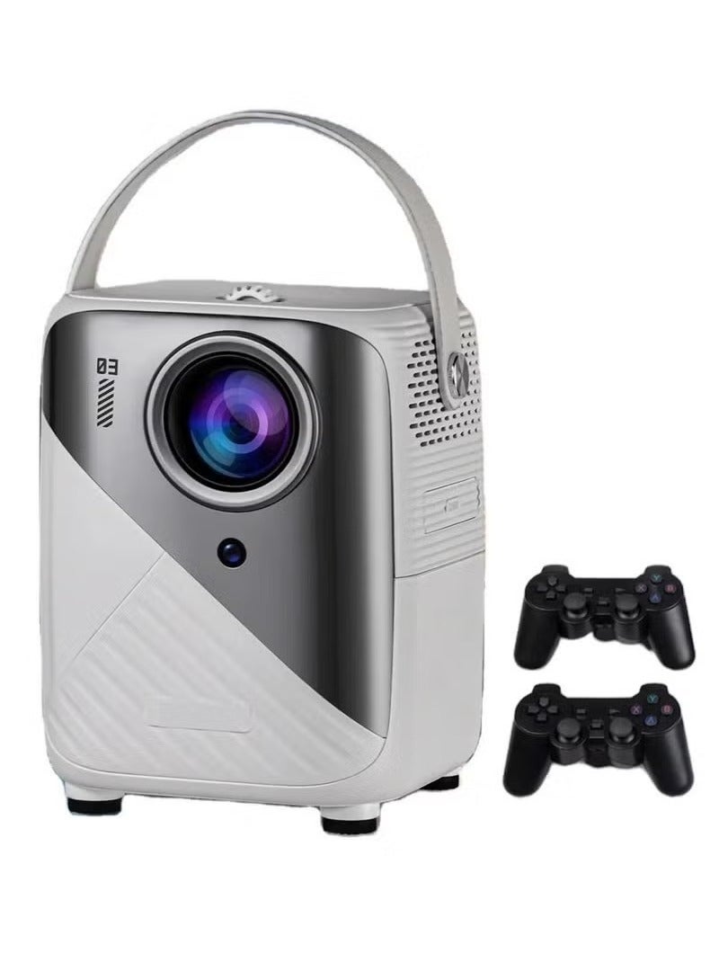Rock Pow Video Game Projector  2x Wireless Controllers – Android 9.0 WiFi 2.4/5G Screen Mirroring, HDMI/USB/Audio – 4K Ultra HD Supported, 1080P Full Resolution – 3GB RAM + 64GB Storage, Ideal for Home Theater & Gaming White  - Image 1