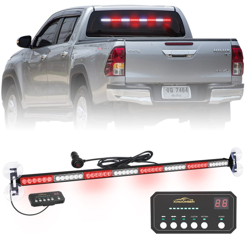 XRIDONSEN 35 inch Traffic Advisor Red White Emergency Light Bar 48 LED Strobe Lights Safety Hazard Warning Lights FrontRear Window wDisplay Controller for Volunteer Firefighter Vehicles Fire POV