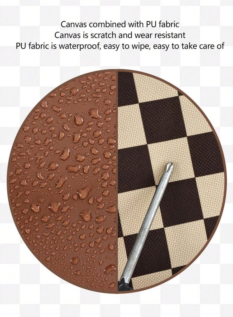 خاجول حقيبة مستحضرات التجميل المحمولة للسيدات حقيبة مستحضرات التجميل ذات التصميم القديم المرقع منظم وسادة على شكل وسادة منظمة للعناية بالبشرة سعة كبيرة حقيبة يد أنيقة مقاومة للماء (بني) - Image 4