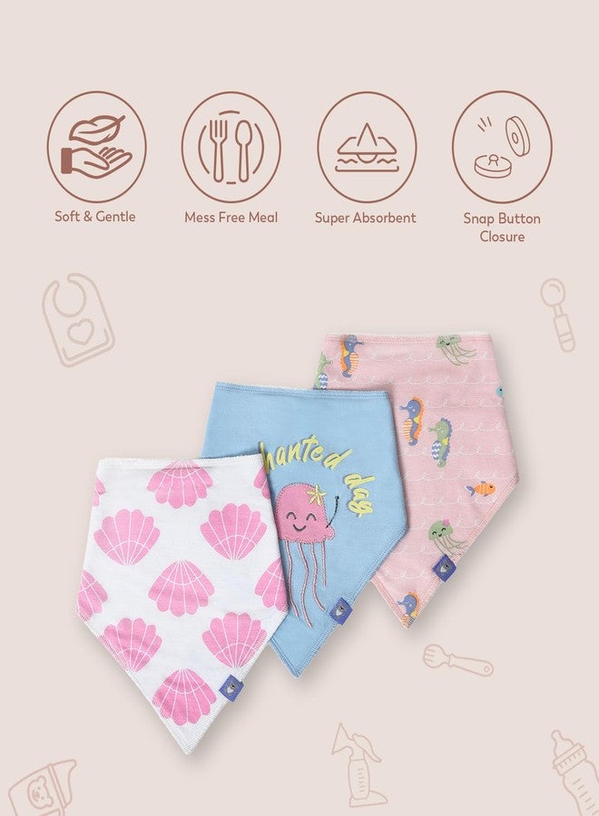 Mi Arcus 100% Cotton Knitted Triangle Feeding, Drool Bib with Snap Button Closure for Baby Boys, Girls, Newborns, and Toddlers,Cotton,Gifting 0-3 Months Pack of 3 - Image 2