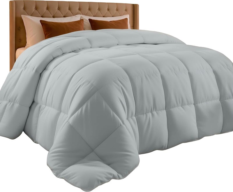 Comforter Duvet Insert - Quilted Comforter with Corner Tabs - Box Stitched Down Alternative Comforter (Queen, Light Grey) (UB2475) - Image 1