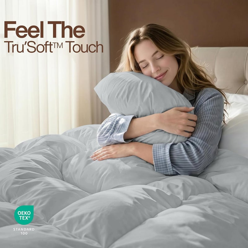 Comforter Duvet Insert - Quilted Comforter with Corner Tabs - Box Stitched Down Alternative Comforter (Queen, Light Grey) (UB2475) - Image 4