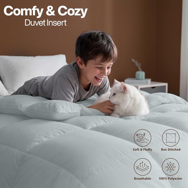 Comforter Duvet Insert - Quilted Comforter with Corner Tabs - Box Stitched Down Alternative Comforter (Queen, Light Grey) (UB2475) - Image 5