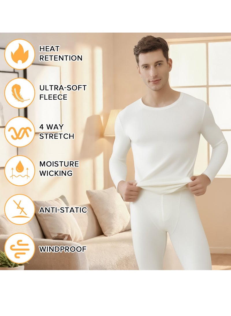 ناكسي فلاي مجموعة ملابس داخلية حرارية للرجال، ملابس داخلية حرارية ناعمة عالية الجودة، قميص شتوي، مجموعة من الجزء العلوي والسفلي للرجال، مناسبة للحياة اليومية والرياضات الخارجية (أبيض) - Image 2