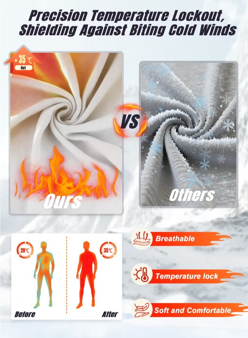 ناكسي فلاي مجموعة ملابس داخلية حرارية للرجال، ملابس داخلية حرارية ناعمة عالية الجودة، قميص شتوي، مجموعة من الجزء العلوي والسفلي للرجال، مناسبة للحياة اليومية والرياضات الخارجية (أبيض) - Image 3