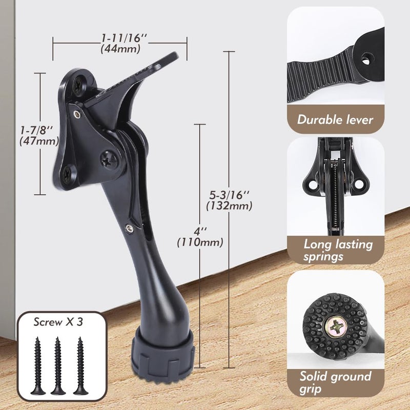 KXIPB Kickdown Door Stopper 4Inches - One Packs One Touch Adjustable Height Door Stop for The Bottom of Door The Bottom of Door Aluminum Alloy Metal Door Stopper with Rubber Tip Black - Image 3