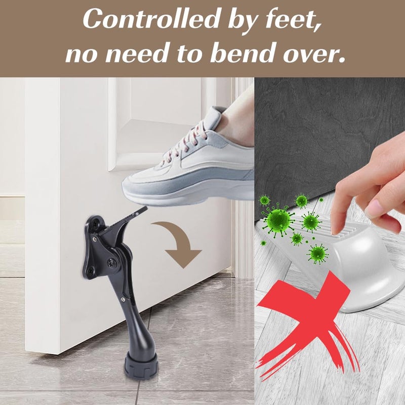 KXIPB Kickdown Door Stopper 4Inches - One Packs One Touch Adjustable Height Door Stop for The Bottom of Door The Bottom of Door Aluminum Alloy Metal Door Stopper with Rubber Tip Black - Image 2