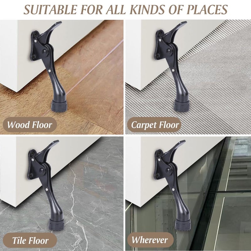 KXIPB Kickdown Door Stopper 4Inches - One Packs One Touch Adjustable Height Door Stop for The Bottom of Door The Bottom of Door Aluminum Alloy Metal Door Stopper with Rubber Tip Black - Image 5