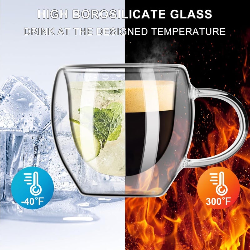 PARACITY طقم أكواب إسبريسو من 2، أكواب إسبريسو مزدوجة الجدران مع مقبض، سعة 2.5 أونصة من زجاج البورسليكات العالي، ملحقات إسبريسو - Image 3