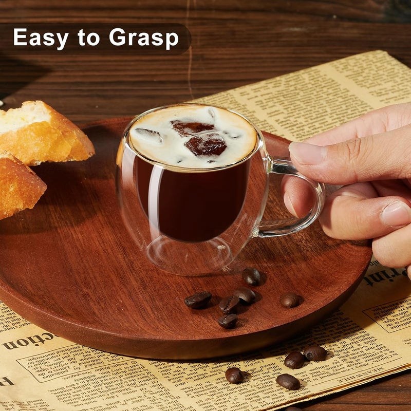 PARACITY طقم أكواب إسبريسو من 2، أكواب إسبريسو مزدوجة الجدران مع مقبض، سعة 2.5 أونصة من زجاج البورسليكات العالي، ملحقات إسبريسو - Image 4