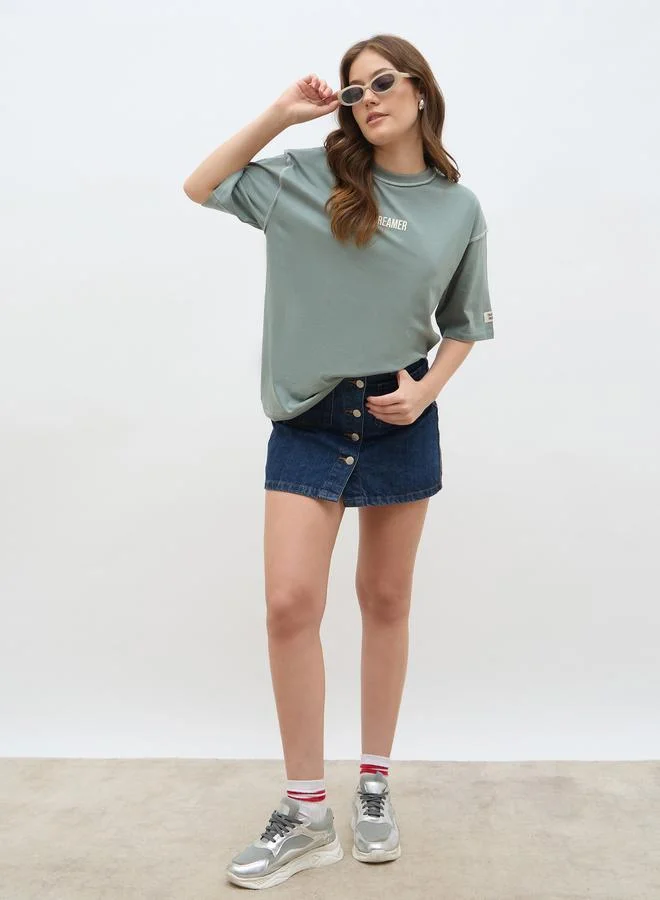 Styli Styli Oversized Short Sleeve T-Shirt with Contrast Stitch Detail
