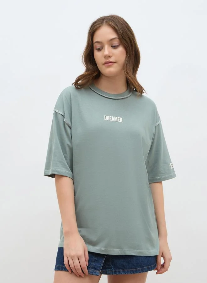 Styli Styli Oversized Short Sleeve T-Shirt with Contrast Stitch Detail