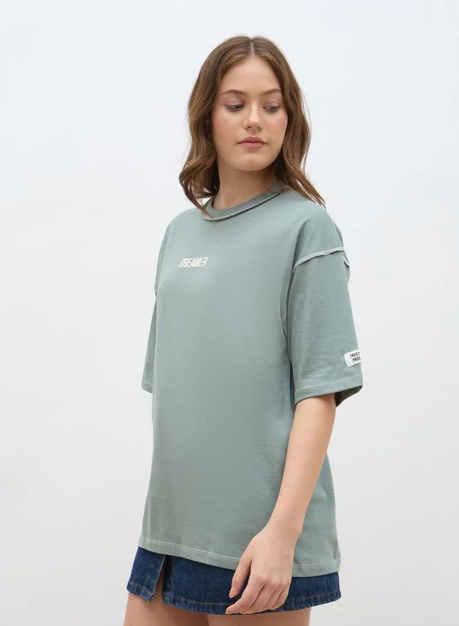 Styli Oversized 100% Cotton T-Shirt with Stitch Detail
