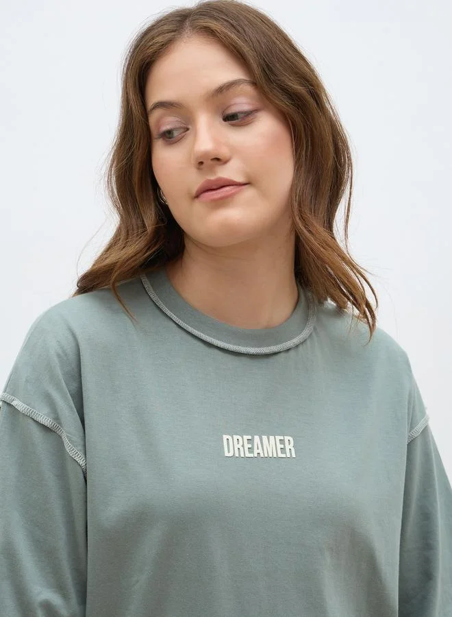 Styli Oversized 100% Cotton T-Shirt with Stitch Detail