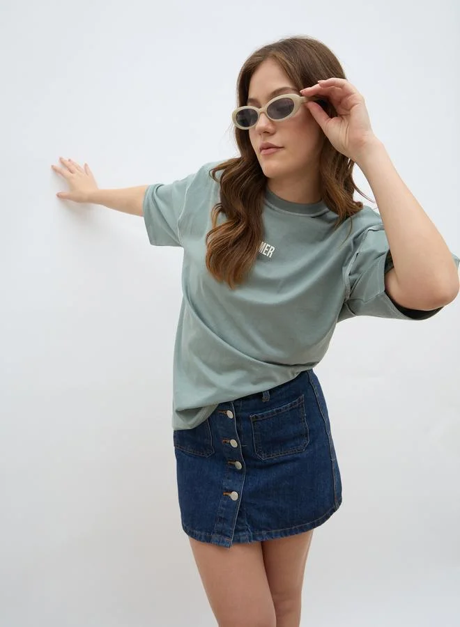 Styli Oversized 100% Cotton T-Shirt with Stitch Detail