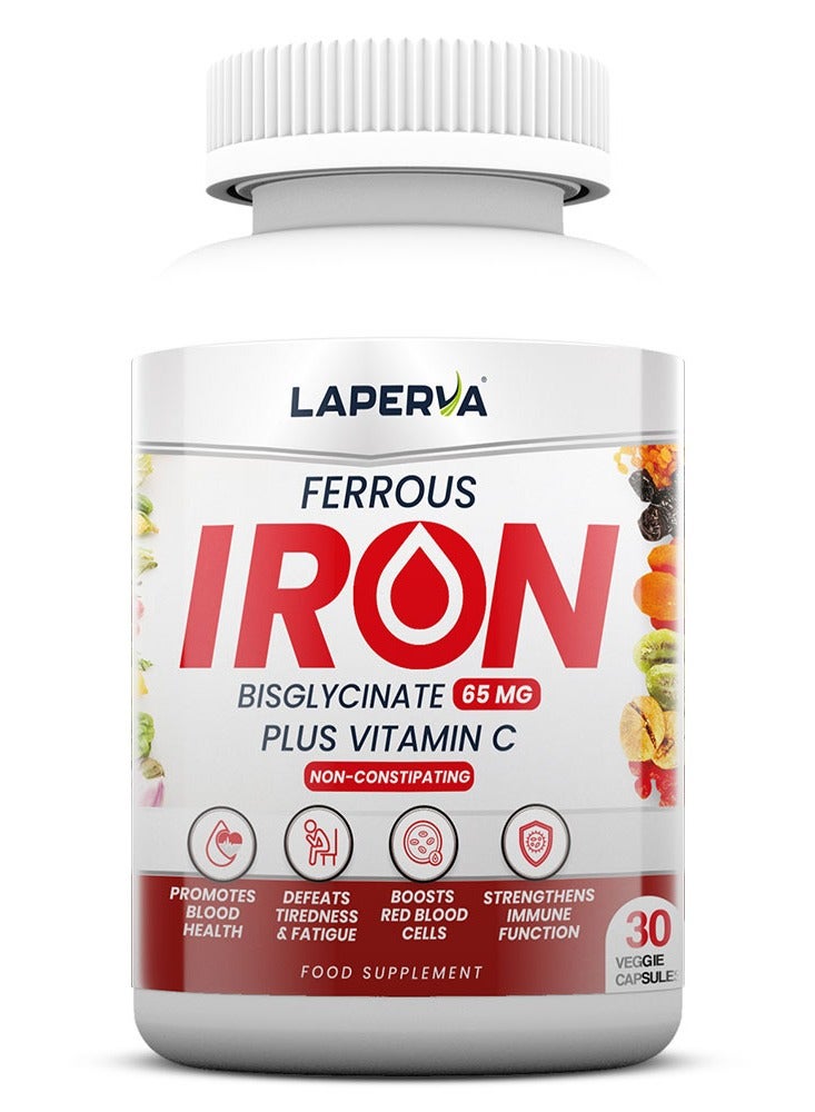 لابيرفا يسجليسينات الحديد مع فيتامين سي - ٣٠ كبسولة نباتية | دعم لطيف بالحديد للطاقة والمناعة وصحة خلايا الدم الحمراء