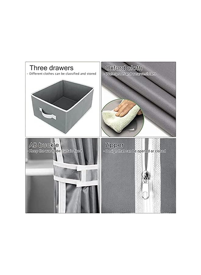 erorex - Closet Portable Closet Rolling Door Wardrobe With Hanging Rack Fabric Storage Organizer With Three Drawer Boxes Durable And Easy To Assemble90 X 45 X 172Cm Grey - Image 1