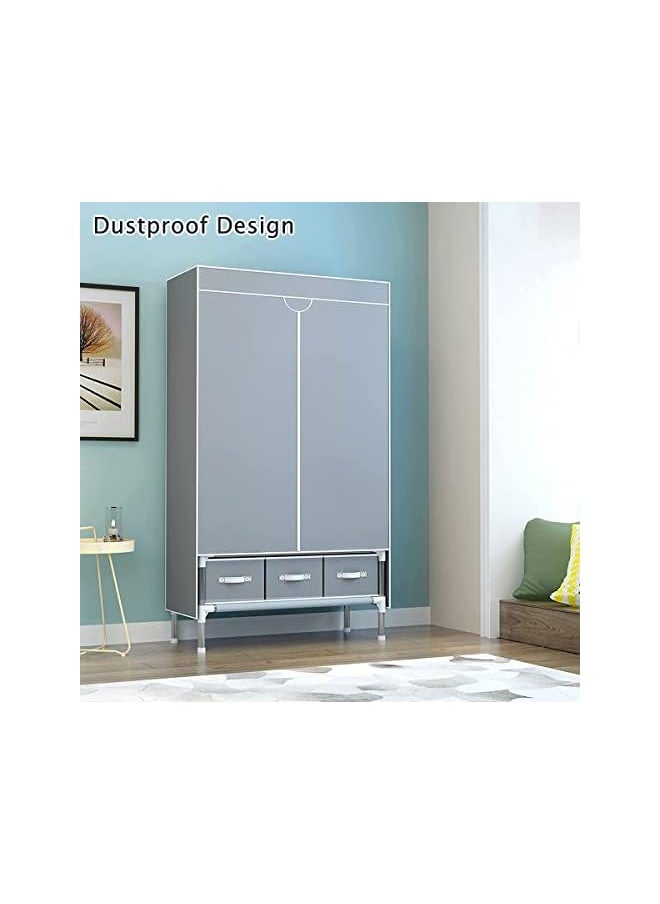 erorex - Closet Portable Closet Rolling Door Wardrobe With Hanging Rack Fabric Storage Organizer With Three Drawer Boxes Durable And Easy To Assemble90 X 45 X 172Cm Grey - Image 1