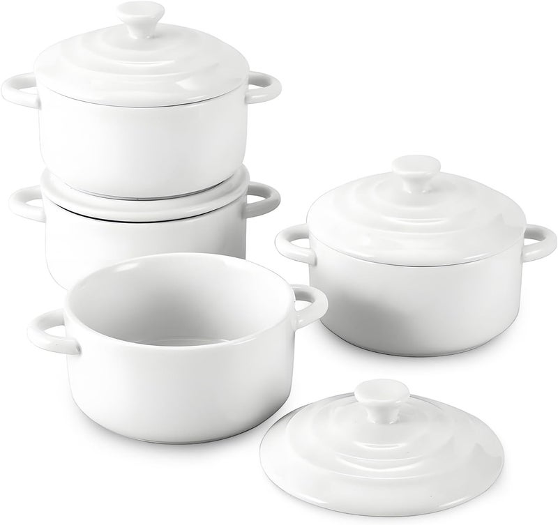 Angju Ramekins with Lids, Mini Cocotte Set, Small Casserole Dishes with Handles, Ceramic Mini Dutch Oven Set of 4, Small Baking Ramekins for Lasagna, Soufflé, Oven, Microwave & Dishwasher Safe - Image 1